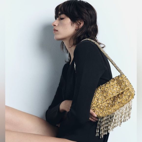 ZARA BEADED FRINGE SHOULDER BAG - Picture 10 of 11